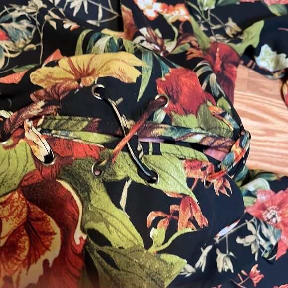 Floral Fall Boho Blouse, Top, midriff laces, M - Picture 4 of 8